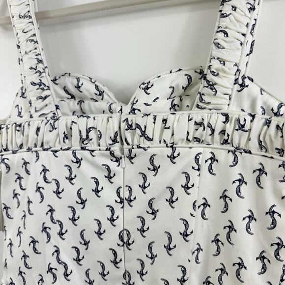 Unique Vintage New White Navy Anchor Rope Print Fit & Flare Dress Med Nautical - Picture 13 of 16